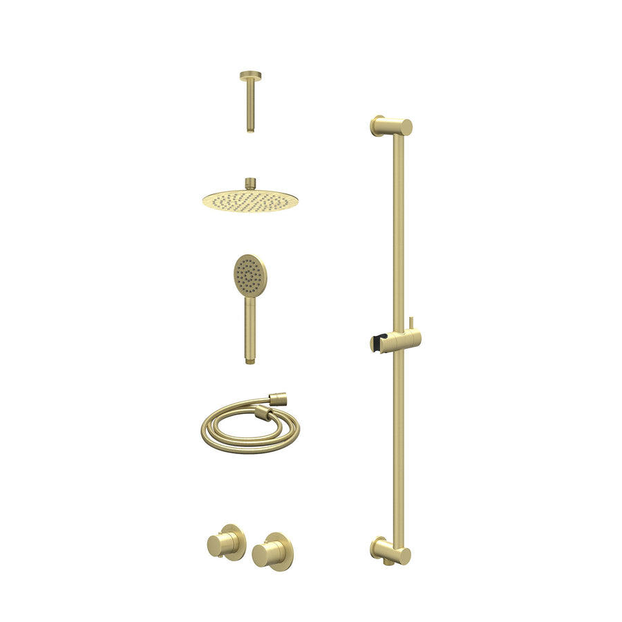 IVY Excl. inbouwbox regendoucheset inbouwthermostaatkraan met 2-weg stop-omstel symmetry, 15cm plafondbuis, R20cmSL, glijstang met uitlaat, doucheslang 150cm en satin spray handdou