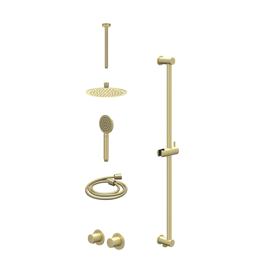 IVY Excl. inbouwbox regendoucheset inbouwthermostaatkraan met 2-weg stop-omstel symmetry, 30cm plafondbuis, R20cmSL, glijstang met uitlaat, doucheslang 150cm en satin spray handdou