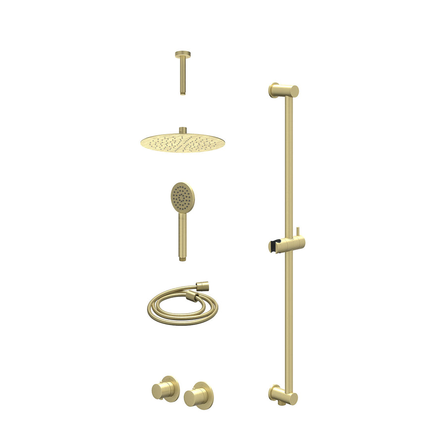 IVY Excl. inbouwbox regendoucheset inbouwthermostaatkraan met 2-weg stop-omstel symmetry, 15cm plafondbuis, R25cmSL, glijstang met uitlaat, doucheslang 150cm en satin spray handdou