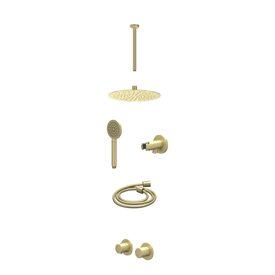 IVY Excl. inbouwbox regendoucheset inbouwthermostaatkraan met 2-weg stop-omstel symmetry, 30cm plafondbuis, R25cmSL, houder met uitlaat, doucheslang 150cm en satin spray handdouche