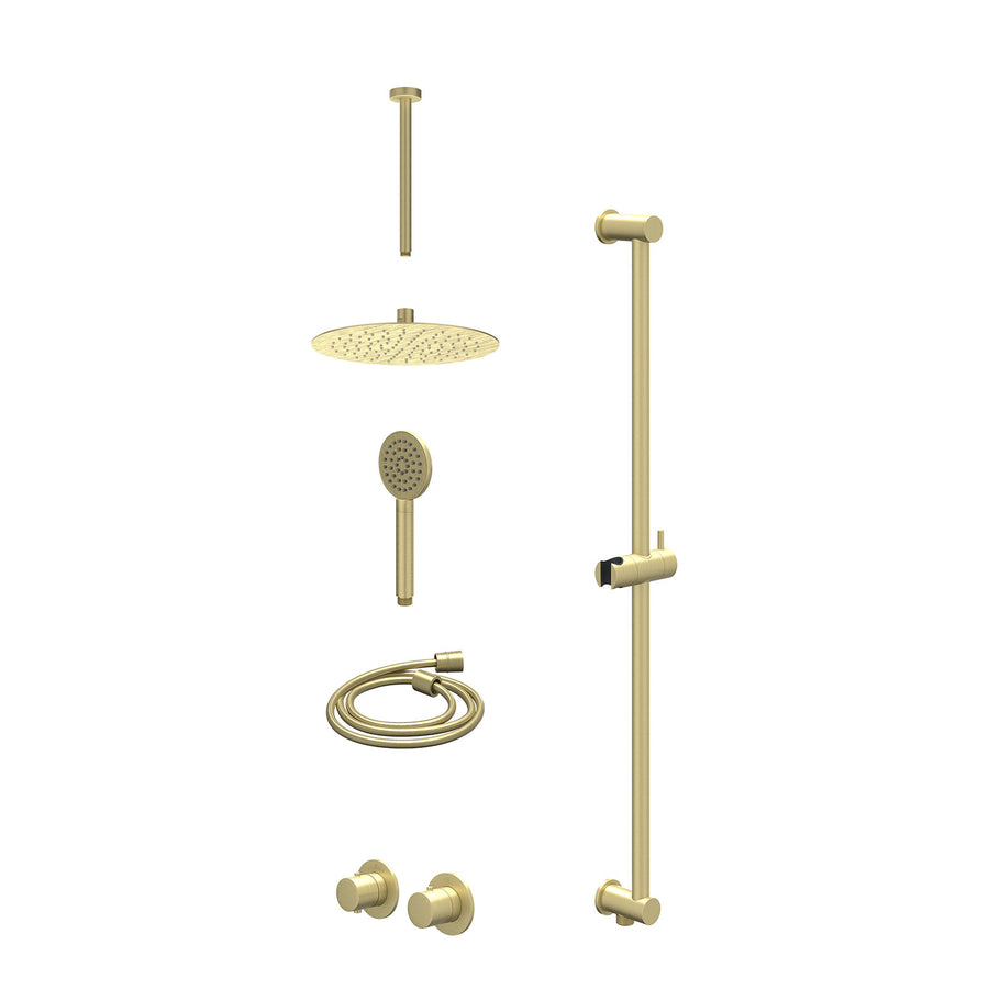 IVY Excl. inbouwbox regendoucheset inbouwthermostaatkraan met 2-weg stop-omstel symmetry, 30cm plafondbuis, R25cmSL, glijstang met uitlaat, doucheslang 150cm en satin spray handdou