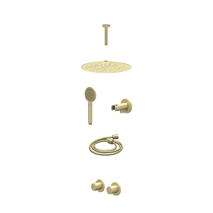 IVY Excl. inbouwbox regendoucheset inbouwthermostaatkraan met 2-weg stop-omstel symmetry, 15cm plafondbuis, R30cmSL, houder met uitlaat, doucheslang 150cm en satin spray handdouche