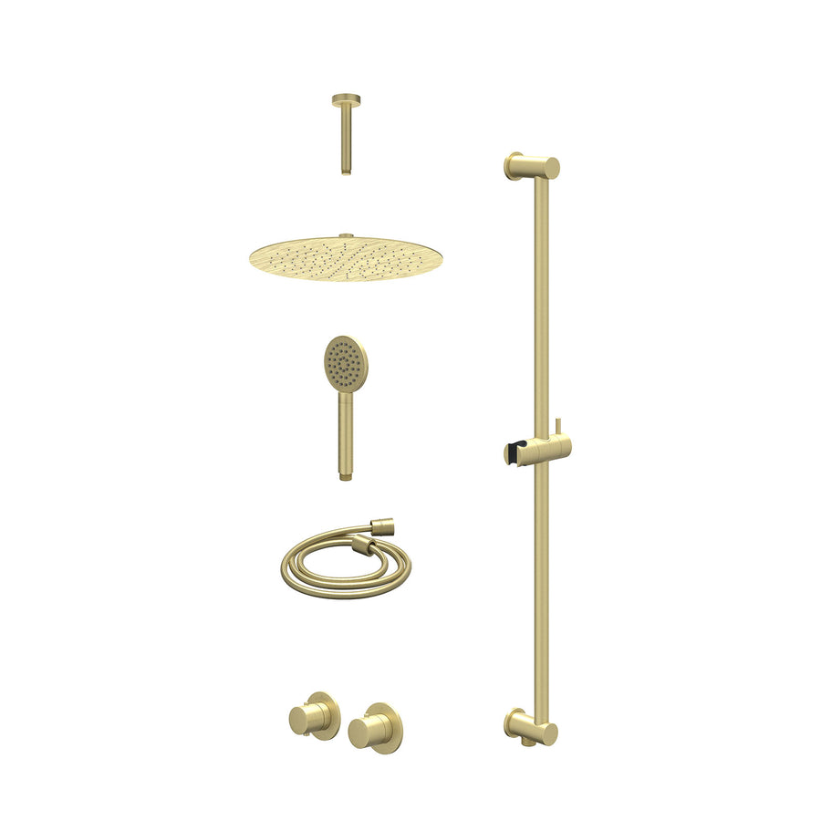 IVY Excl. inbouwbox regendoucheset inbouwthermostaatkraan met 2-weg stop-omstel symmetry, 15cm plafondbuis, R30cmSL, glijstang met uitlaat, doucheslang 150cm en satin spray handdou