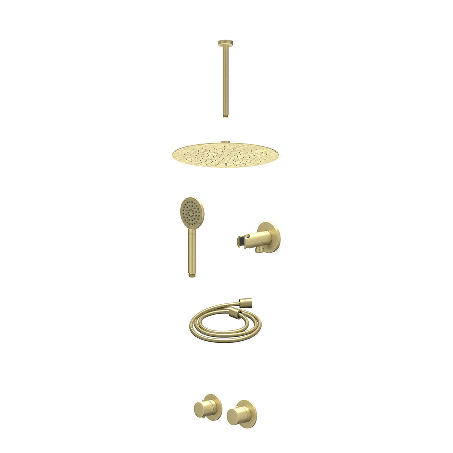 IVY Excl. inbouwbox regendoucheset inbouwthermostaatkraan met 2-weg stop-omstel symmetry, 30cm plafondbuis, R30cmSL, houder met uitlaat, doucheslang 150cm en satin spray handdouche