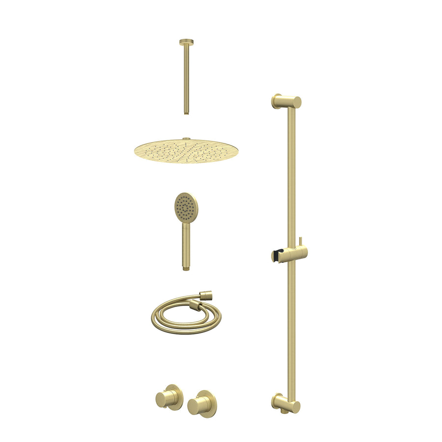 IVY Excl. inbouwbox regendoucheset inbouwthermostaatkraan met 2-weg stop-omstel symmetry, 30cm plafondbuis, R30cmSL, glijstang met uitlaat, doucheslang 150cm en satin spray handdou