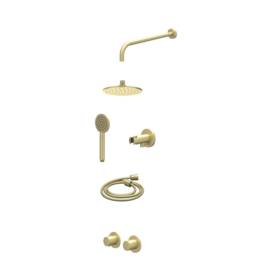IVY Excl. inbouwbox regendoucheset inbouwthermostaatkraan met 2-weg stop-omstel symmetry, 40cm wandarm, R20cmME, houder met uitlaat, doucheslang 150cm en satin spray handdouche – G