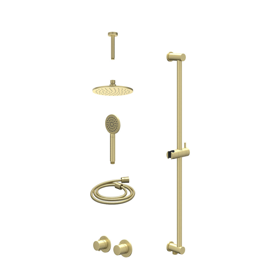 IVY Excl. inbouwbox regendoucheset inbouwthermostaatkraan met 2-weg stop-omstel symmetry, 15cm plafondbuis, R20cmME, glijstang met uitlaat, doucheslang 150cm en satin spray handdou