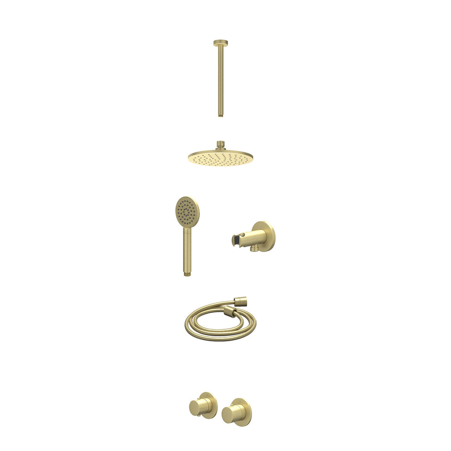 IVY Excl. inbouwbox regendoucheset inbouwthermostaatkraan met 2-weg stop-omstel symmetry, 30cm plafondbuis, R20cmME, houder met uitlaat, doucheslang 150cm en satin spray handdouche