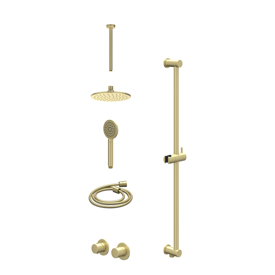 IVY Excl. inbouwbox regendoucheset inbouwthermostaatkraan met 2-weg stop-omstel symmetry, 30cm plafondbuis, R20cmME, glijstang met uitlaat, doucheslang 150cm en satin spray handdou