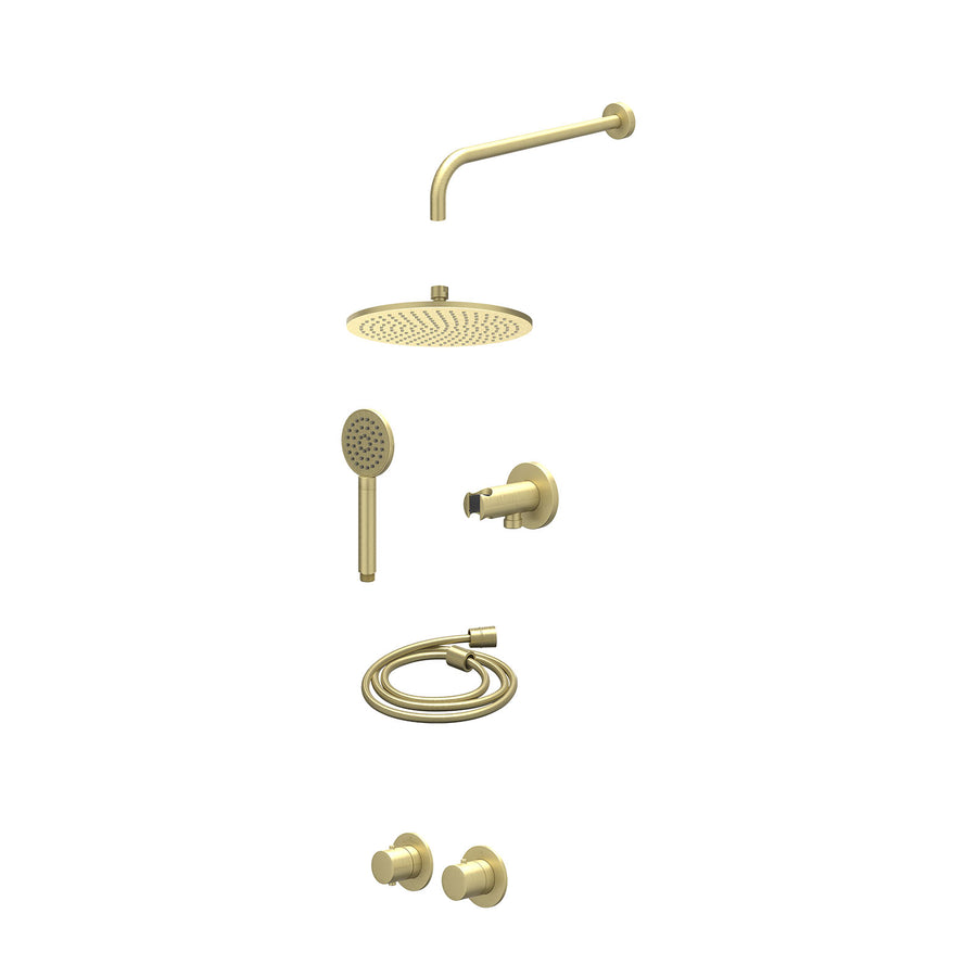 IVY Excl. inbouwbox regendoucheset inbouwthermostaatkraan met 2-weg stop-omstel symmetry, 40cm wandarm, R25cmME, houder met uitlaat, doucheslang 150cm en satin spray handdouche – G
