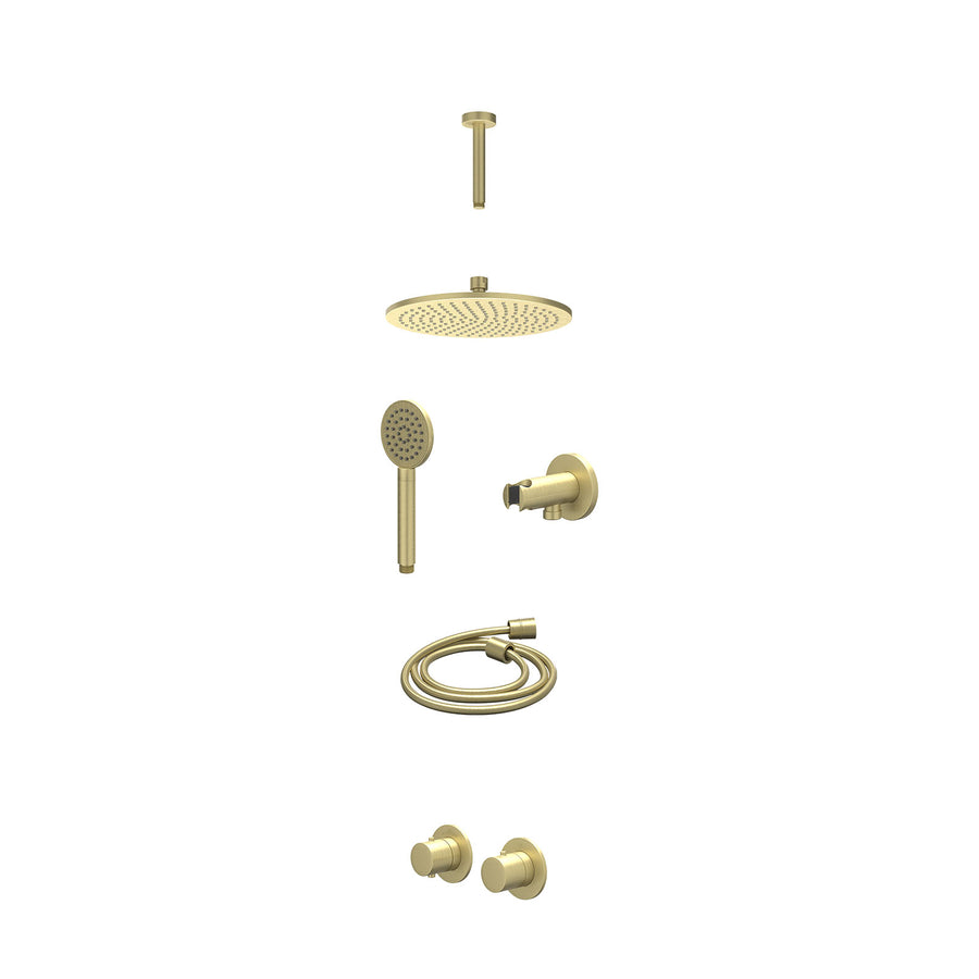 IVY Excl. inbouwbox regendoucheset inbouwthermostaatkraan met 2-weg stop-omstel symmetry, 15cm plafondbuis, R25cmME, houder met uitlaat, doucheslang 150cm en satin spray handdouche