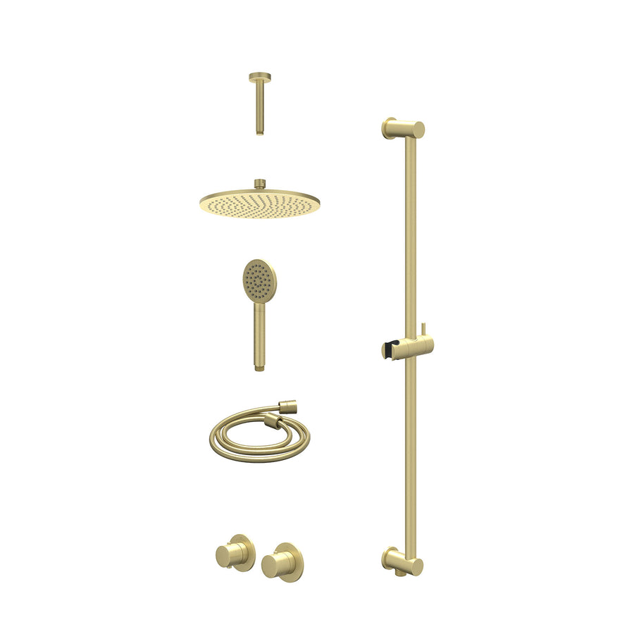 IVY Excl. inbouwbox regendoucheset inbouwthermostaatkraan met 2-weg stop-omstel symmetry, 15cm plafondbuis, R25cmME, glijstang met uitlaat, doucheslang 150cm en satin spray handdou