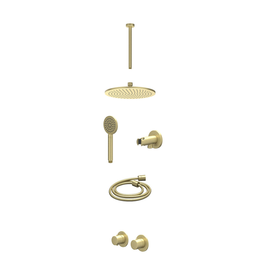 IVY Excl. inbouwbox regendoucheset inbouwthermostaatkraan met 2-weg stop-omstel symmetry, 30cm plafondbuis, R25cmME, houder met uitlaat, doucheslang 150cm en satin spray handdouche