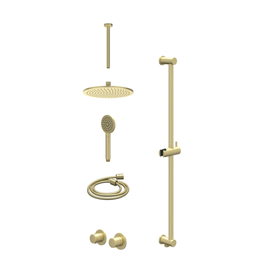IVY Excl. inbouwbox regendoucheset inbouwthermostaatkraan met 2-weg stop-omstel symmetry, 30cm plafondbuis, R25cmME, glijstang met uitlaat, doucheslang 150cm en satin spray handdou