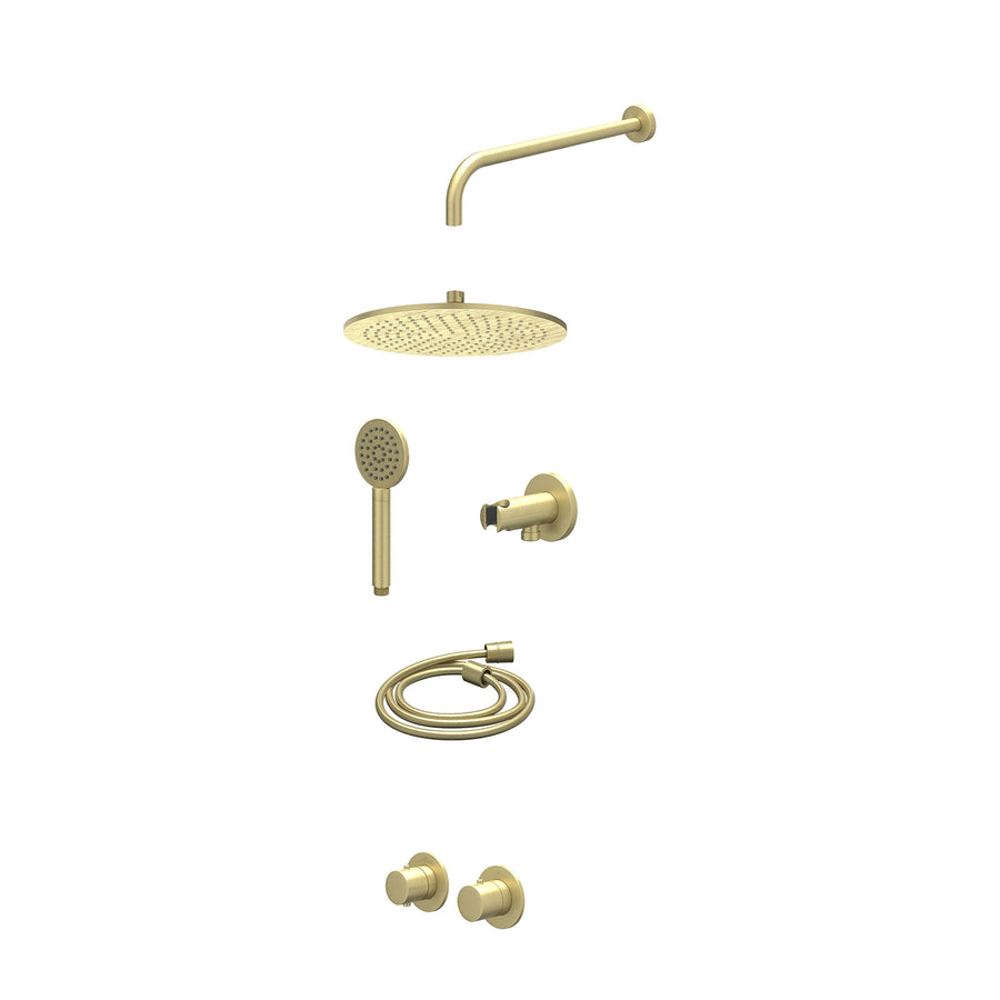 IVY Excl. inbouwbox regendoucheset inbouwthermostaatkraan met 2-weg stop-omstel symmetry, 40cm wandarm, R30cmME, houder met uitlaat, doucheslang 150cm en satin spray handdouche – G