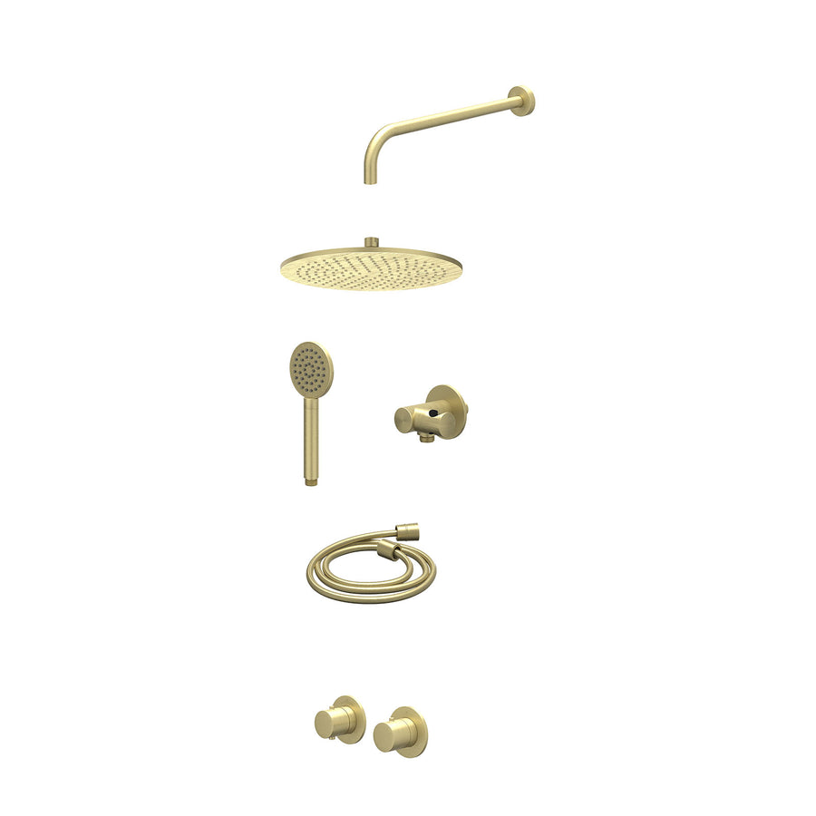 IVY Excl. inbouwbox regendoucheset inbouwthermostaatkraan met 2-weg stop-omstel symmetry, 40cm wandarm, R30cmME, verstelbare steun met geïnt. uitlaat, doucheslang 150cm en satin sp