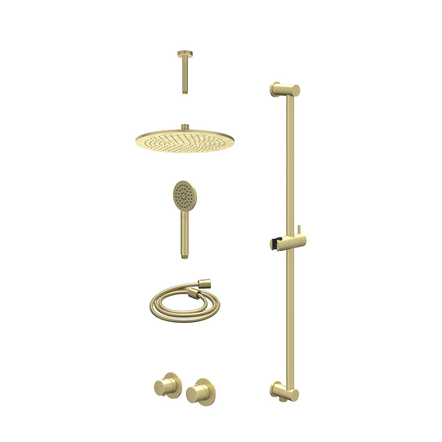 IVY Excl. inbouwbox regendoucheset inbouwthermostaatkraan met 2-weg stop-omstel symmetry, 15cm plafondbuis, R30cmME, glijstang met uitlaat, doucheslang 150cm en satin spray handdou