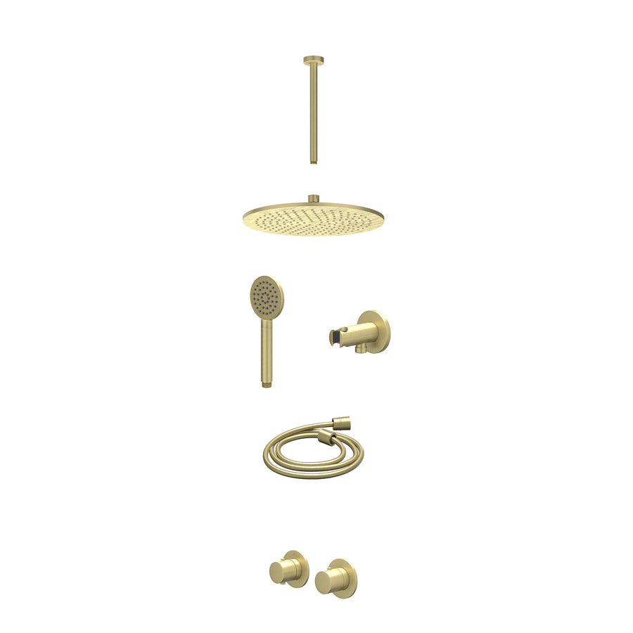 IVY Excl. inbouwbox regendoucheset inbouwthermostaatkraan met 2-weg stop-omstel symmetry, 30cm plafondbuis, R30cmME, houder met uitlaat, doucheslang 150cm en satin spray handdouche