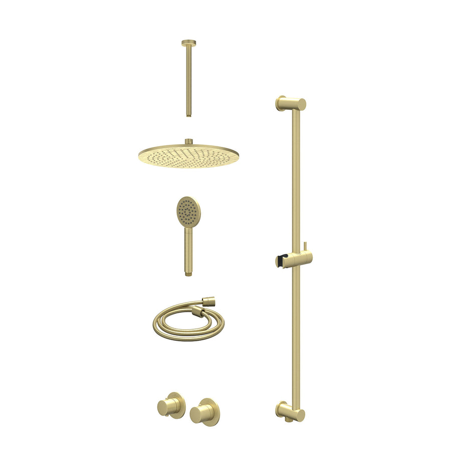 IVY Excl. inbouwbox regendoucheset inbouwthermostaatkraan met 2-weg stop-omstel symmetry, 30cm plafondbuis, R30cmME, glijstang met uitlaat, doucheslang 150cm en satin spray handdou