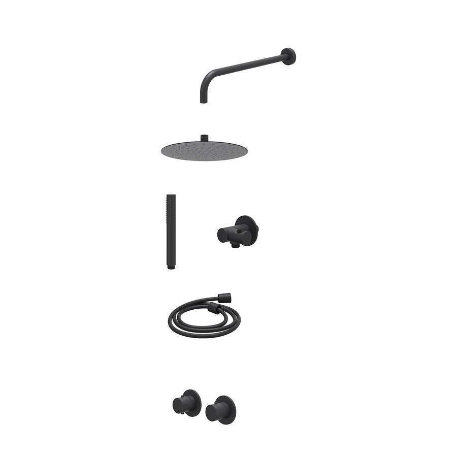 IVY Excl. inbouwbox regendoucheset inbouwthermostaatkraan met 2-weg stop-omstel symmetry, 40cm wandarm, R25cmSL, verstelbare steun met geïnt. uitlaat, doucheslang 150cm en staafmod