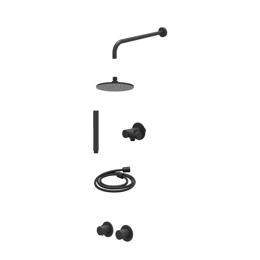 IVY Excl. inbouwbox regendoucheset inbouwthermostaatkraan met 2-weg stop-omstel symmetry, 40cm wandarm, R20cmME, verstelbare steun met geïnt. uitlaat, doucheslang 150cm en staafmod