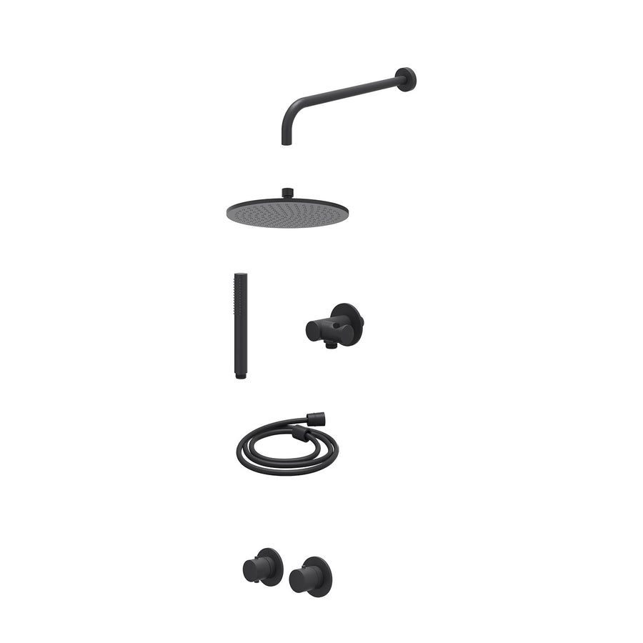 IVY Excl. inbouwbox regendoucheset inbouwthermostaatkraan met 2-weg stop-omstel symmetry, 40cm wandarm, R25cmME, verstelbare steun met geïnt. uitlaat, doucheslang 150cm en staafmod
