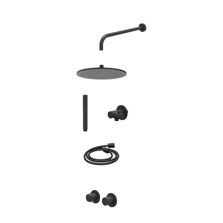 IVY Excl. inbouwbox regendoucheset inbouwthermostaatkraan met 2-weg stop-omstel symmetry, 40cm wandarm, R30cmME, verstelbare steun met geïnt. uitlaat, doucheslang 150cm en staafmod