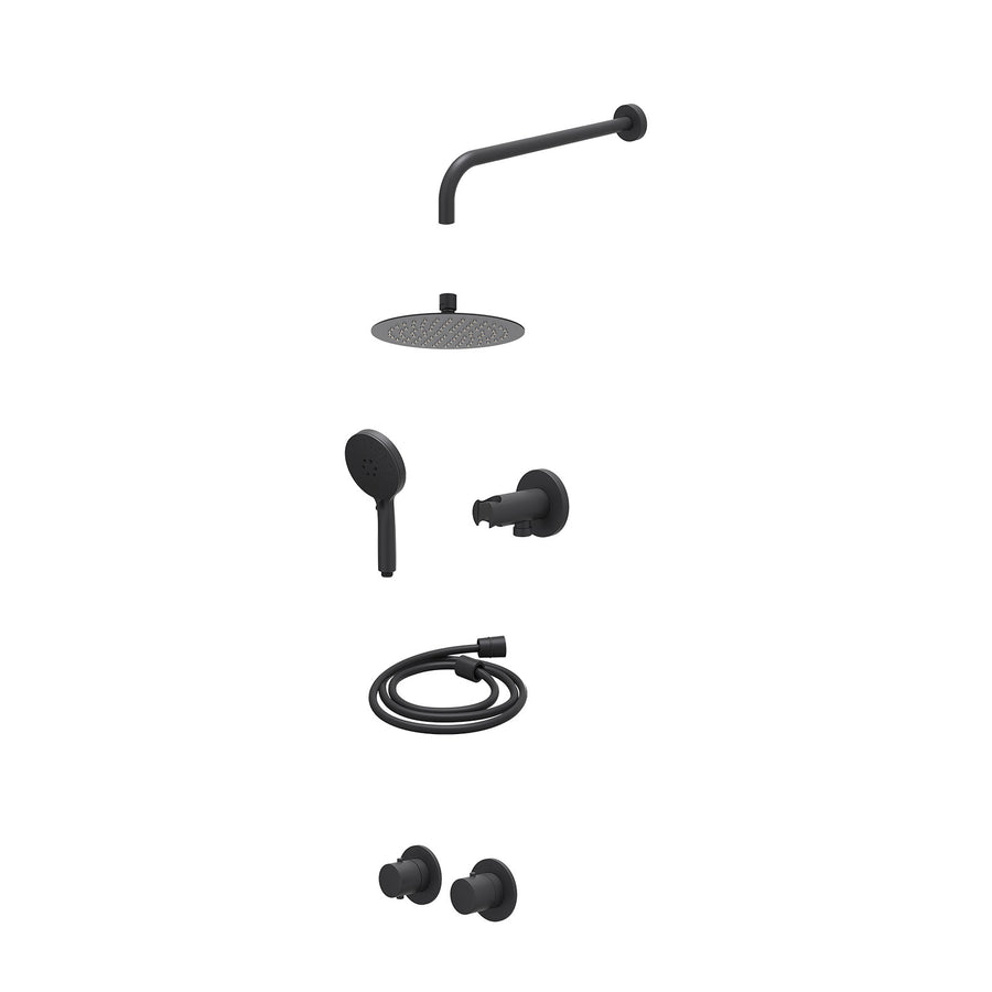 IVY Excl. inbouwbox regendoucheset inbouwthermostaatkraan met 2-weg stop-omstel symmetry, 40cm wandarm, R20cmSL, houder met uitlaat, doucheslang 150cm en 3-standen handdouche – Mat