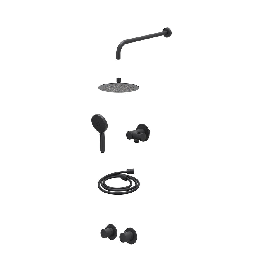 IVY Excl. inbouwbox regendoucheset inbouwthermostaatkraan met 2-weg stop-omstel symmetry, 40cm wandarm, R20cmSL, verstelbare steun met geïnt. uitlaat, doucheslang 150cm en 3-stande