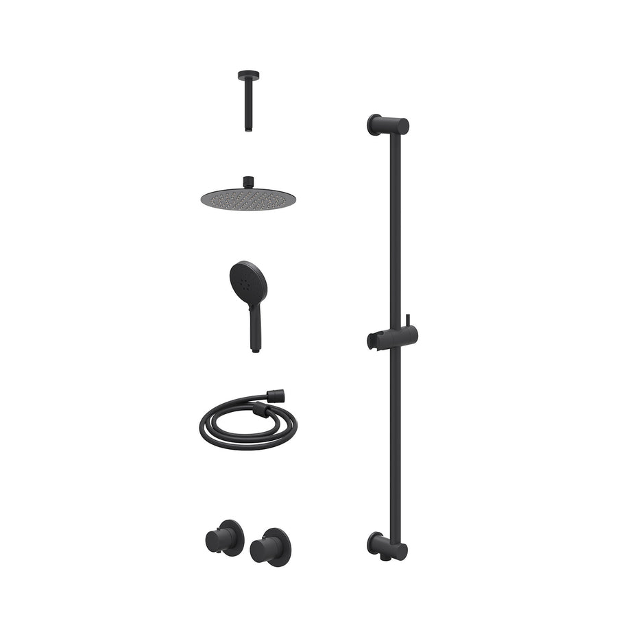 IVY Excl. inbouwbox regendoucheset inbouwthermostaatkraan met 2-weg stop-omstel symmetry, 15cm plafondbuis, R20cmSL, glijstang met uitlaat, doucheslang 150cm en 3-standen handdouch