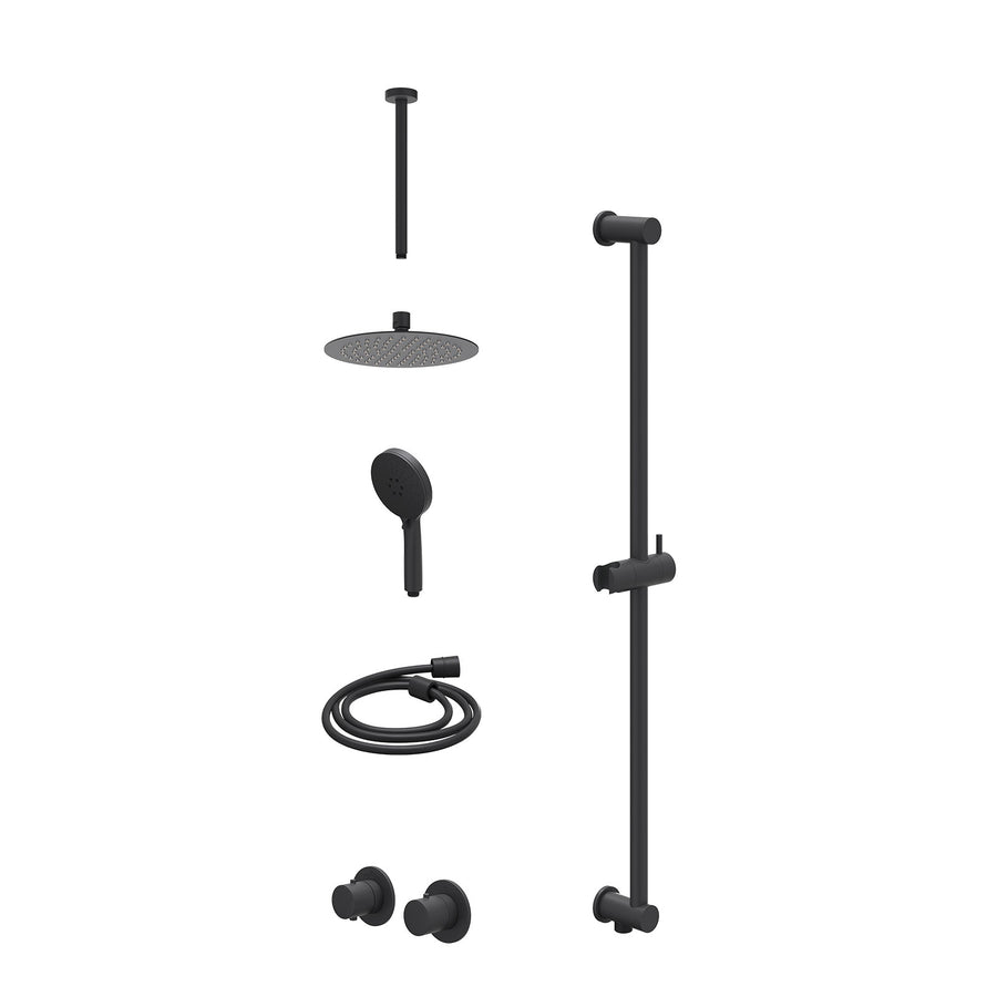 IVY Excl. inbouwbox regendoucheset inbouwthermostaatkraan met 2-weg stop-omstel symmetry, 30cm plafondbuis, R20cmSL, glijstang met uitlaat, doucheslang 150cm en 3-standen handdouch