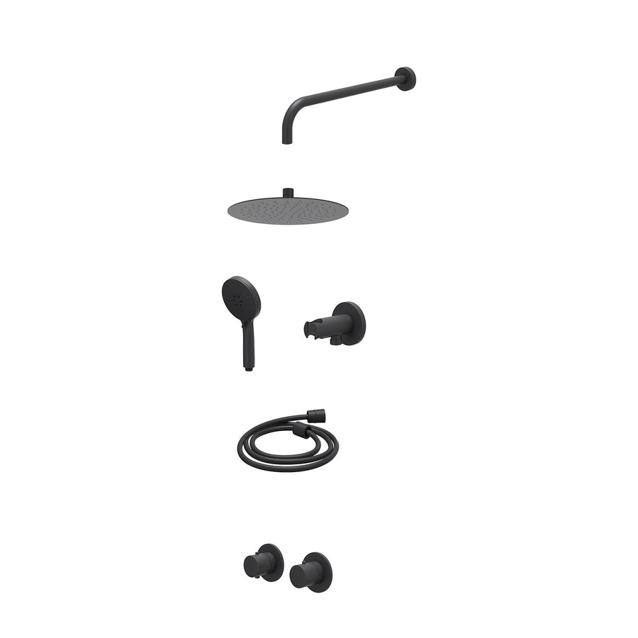 IVY Excl. inbouwbox regendoucheset inbouwthermostaatkraan met 2-weg stop-omstel symmetry, 40cm wandarm, R25cmSL, houder met uitlaat, doucheslang 150cm en 3-standen handdouche – Mat