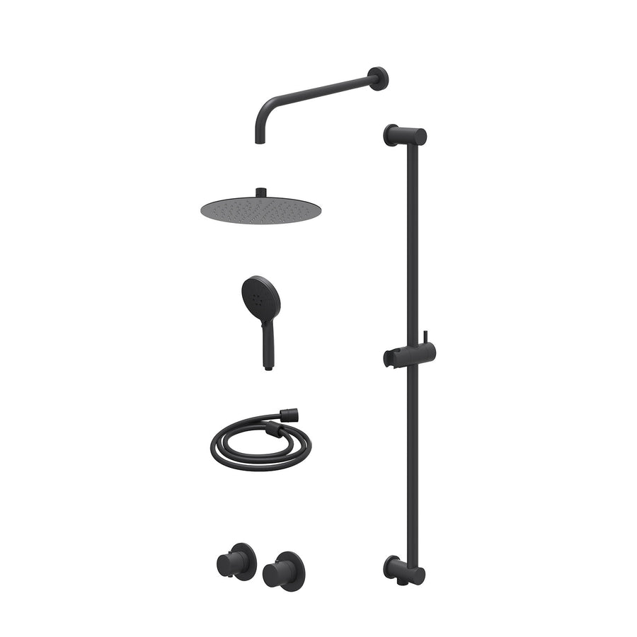 IVY Excl. inbouwbox regendoucheset inbouwthermostaatkraan met 2-weg stop-omstel symmetry, 40cm wandarm, R25cmSL, glijstang met uitlaat, doucheslang 150cm en 3-standen handdouche – 