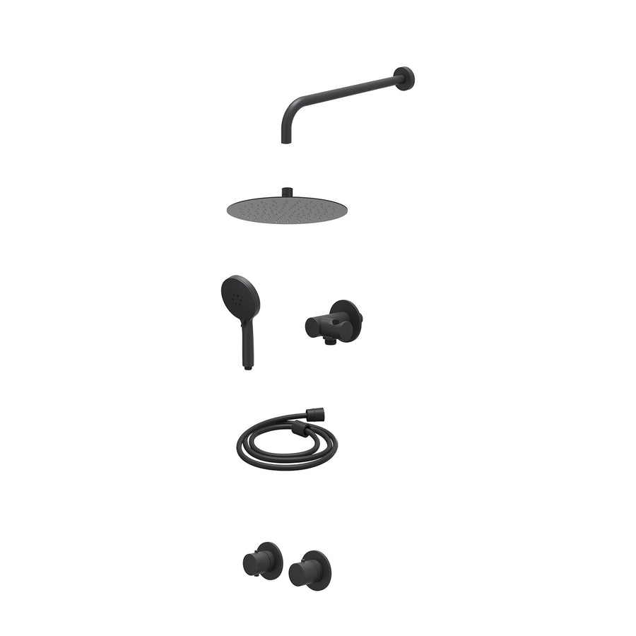 IVY Excl. inbouwbox regendoucheset inbouwthermostaatkraan met 2-weg stop-omstel symmetry, 40cm wandarm, R25cmSL, verstelbare steun met geïnt. uitlaat, doucheslang 150cm en 3-stande