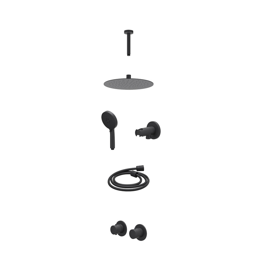 IVY Excl. inbouwbox regendoucheset inbouwthermostaatkraan met 2-weg stop-omstel symmetry, 15cm plafondbuis, R25cmSL, houder met uitlaat, doucheslang 150cm en 3-standen handdouche –
