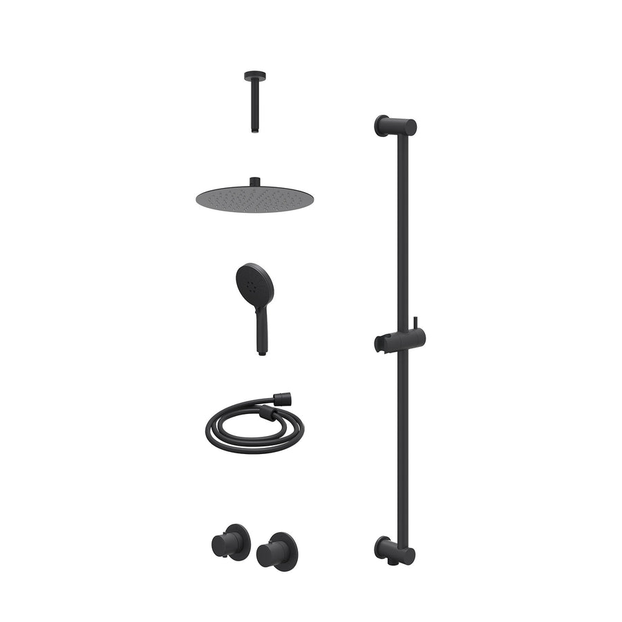 IVY Excl. inbouwbox regendoucheset inbouwthermostaatkraan met 2-weg stop-omstel symmetry, 15cm plafondbuis, R25cmSL, glijstang met uitlaat, doucheslang 150cm en 3-standen handdouch