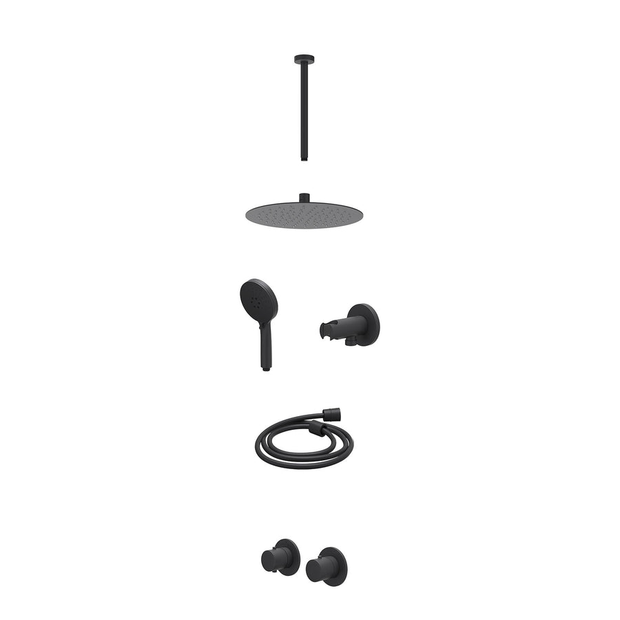 IVY Excl. inbouwbox regendoucheset inbouwthermostaatkraan met 2-weg stop-omstel symmetry, 30cm plafondbuis, R25cmSL, houder met uitlaat, doucheslang 150cm en 3-standen handdouche –