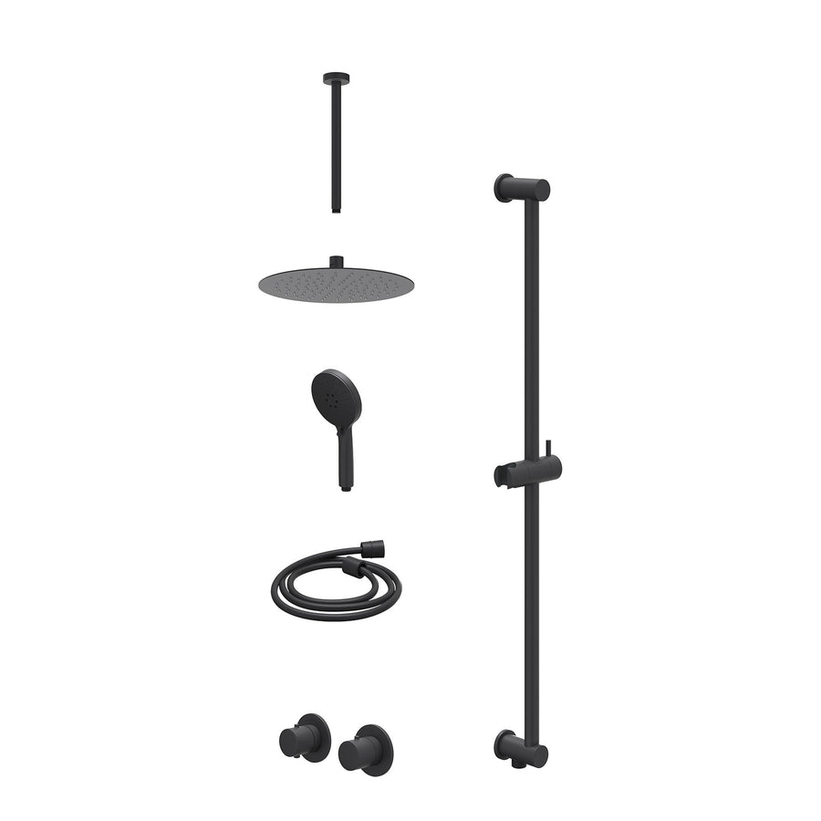 IVY Excl. inbouwbox regendoucheset inbouwthermostaatkraan met 2-weg stop-omstel symmetry, 30cm plafondbuis, R25cmSL, glijstang met uitlaat, doucheslang 150cm en 3-standen handdouch