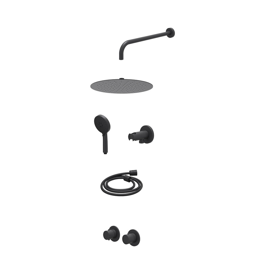 IVY Excl. inbouwbox regendoucheset inbouwthermostaatkraan met 2-weg stop-omstel symmetry, 40cm wandarm, R30cmSL, houder met uitlaat, doucheslang 150cm en 3-standen handdouche – Mat