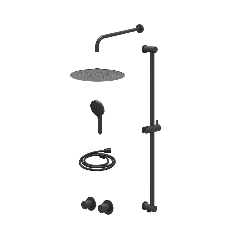 IVY Excl. inbouwbox regendoucheset inbouwthermostaatkraan met 2-weg stop-omstel symmetry, 40cm wandarm, R30cmSL, glijstang met uitlaat, doucheslang 150cm en 3-standen handdouche – 