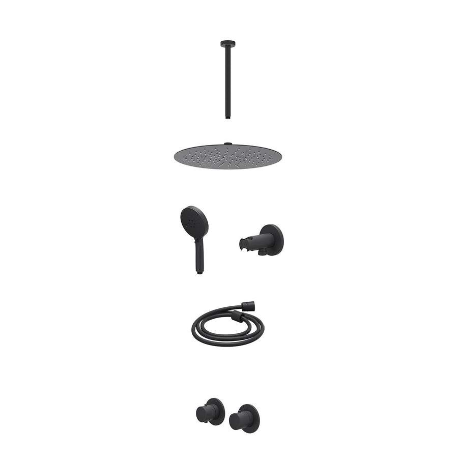 IVY Excl. inbouwbox regendoucheset inbouwthermostaatkraan met 2-weg stop-omstel symmetry, 30cm plafondbuis, R30cmSL, houder met uitlaat, doucheslang 150cm en 3-standen handdouche –
