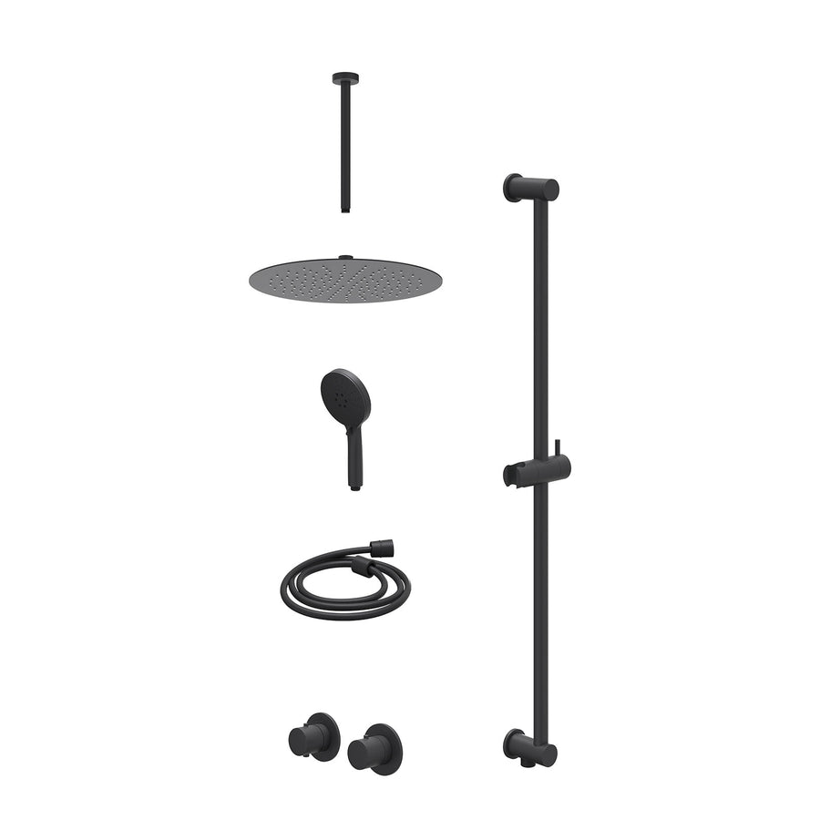 IVY Excl. inbouwbox regendoucheset inbouwthermostaatkraan met 2-weg stop-omstel symmetry, 30cm plafondbuis, R30cmSL, glijstang met uitlaat, doucheslang 150cm en 3-standen handdouch