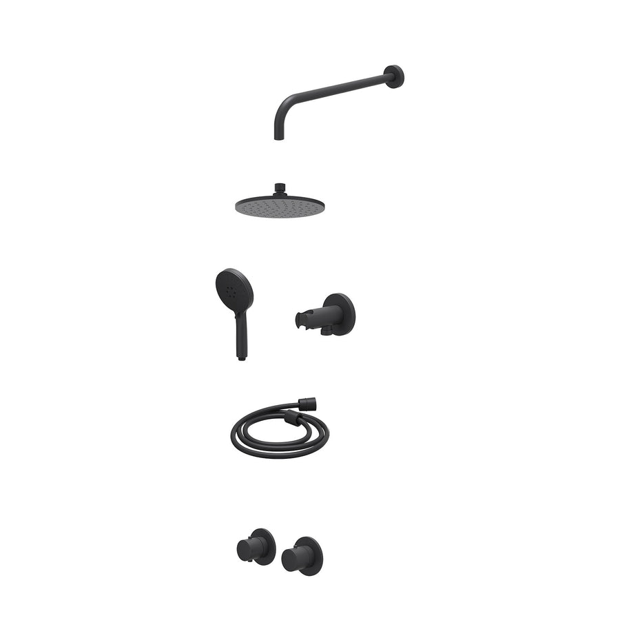 IVY Excl. inbouwbox regendoucheset inbouwthermostaatkraan met 2-weg stop-omstel symmetry, 40cm wandarm, R20cmME, houder met uitlaat, doucheslang 150cm en 3-standen handdouche – Mat