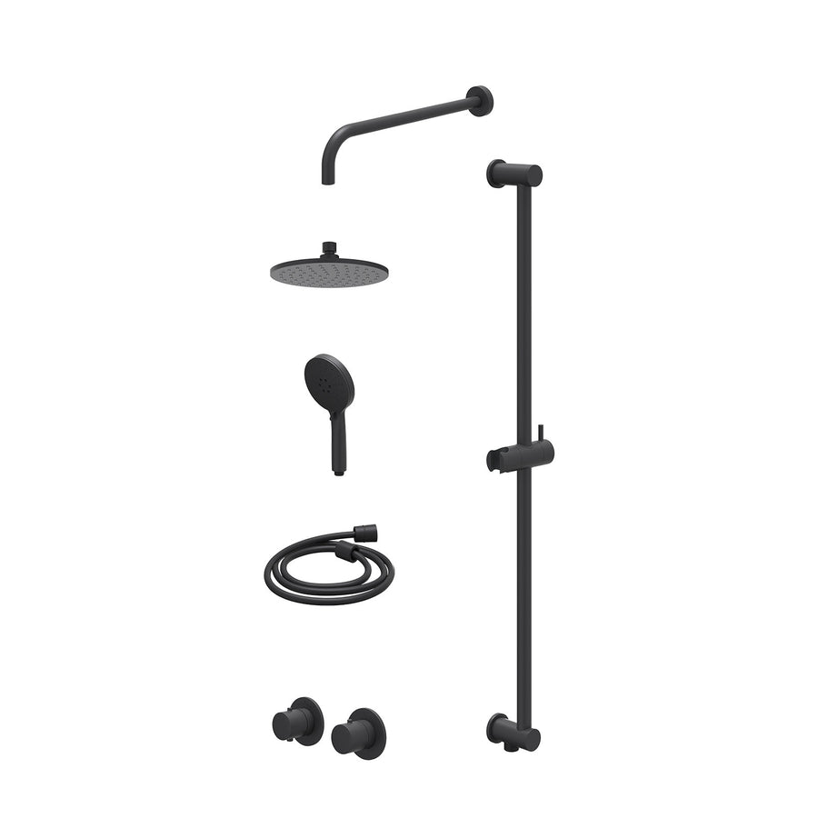 IVY Excl. inbouwbox regendoucheset inbouwthermostaatkraan met 2-weg stop-omstel symmetry, 40cm wandarm, R20cmME, glijstang met uitlaat, doucheslang 150cm en 3-standen handdouche – 
