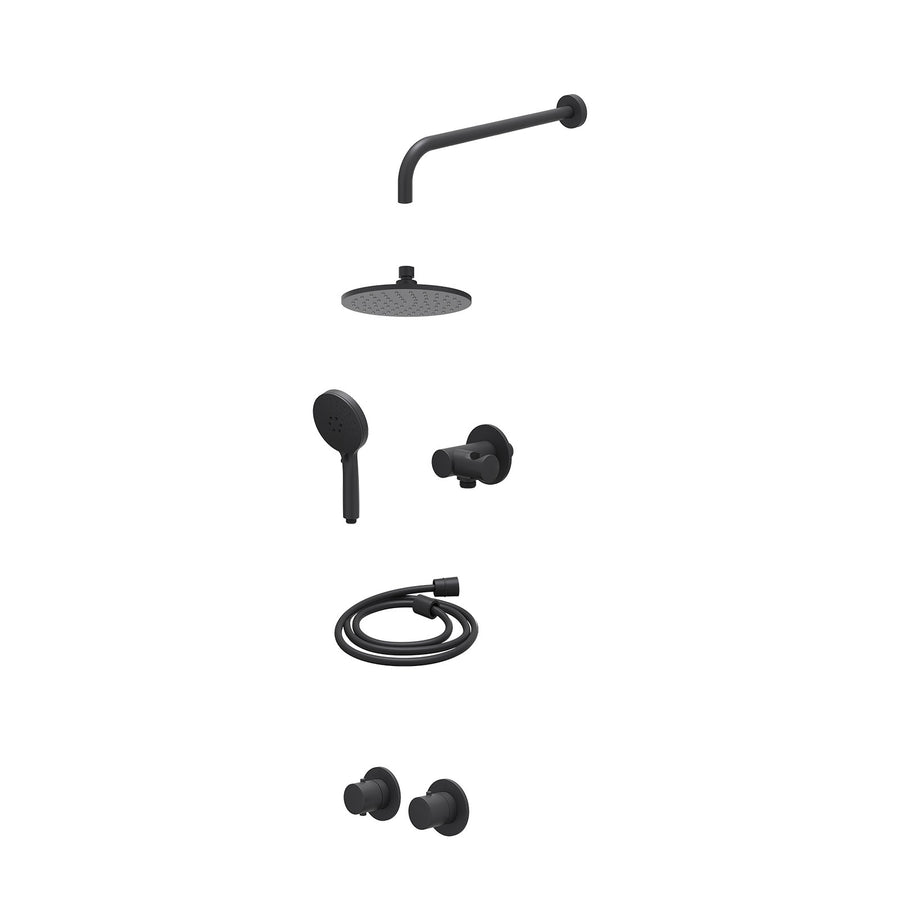 IVY Excl. inbouwbox regendoucheset inbouwthermostaatkraan met 2-weg stop-omstel symmetry, 40cm wandarm, R20cmME, verstelbare steun met geïnt. uitlaat, doucheslang 150cm en 3-stande