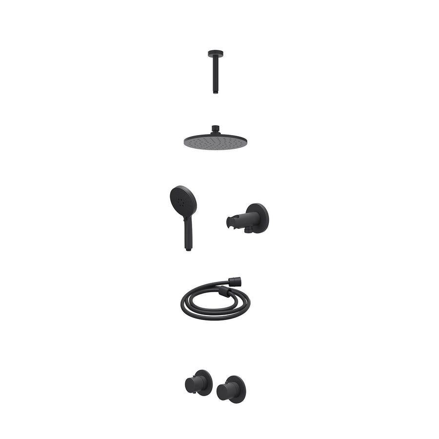 IVY Excl. inbouwbox regendoucheset inbouwthermostaatkraan met 2-weg stop-omstel symmetry, 15cm plafondbuis, R20cmME, houder met uitlaat, doucheslang 150cm en 3-standen handdouche –