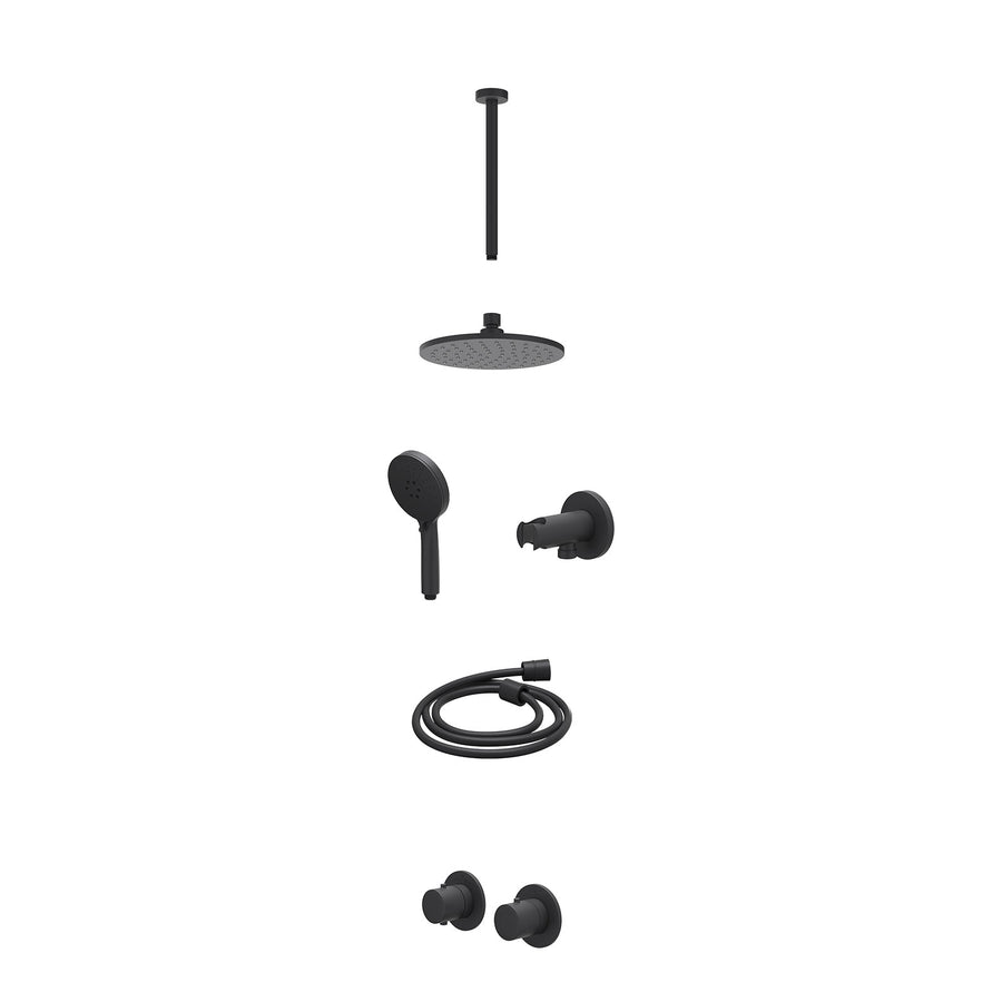 IVY Excl. inbouwbox regendoucheset inbouwthermostaatkraan met 2-weg stop-omstel symmetry, 30cm plafondbuis, R20cmME, houder met uitlaat, doucheslang 150cm en 3-standen handdouche –