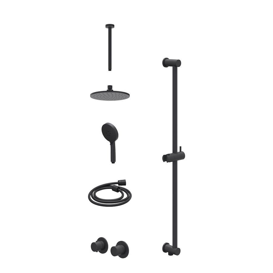 IVY Excl. inbouwbox regendoucheset inbouwthermostaatkraan met 2-weg stop-omstel symmetry, 30cm plafondbuis, R20cmME, glijstang met uitlaat, doucheslang 150cm en 3-standen handdouch