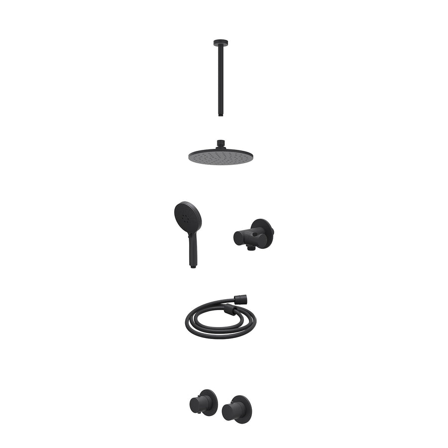 IVY Excl. inbouwbox regendoucheset inbouwthermostaatkraan met 2-weg stop-omstel symmetry, 30cm plafondbuis, R20cmME, verstelbare steun met geïnt. uitlaat, doucheslang 150cm en 3-st