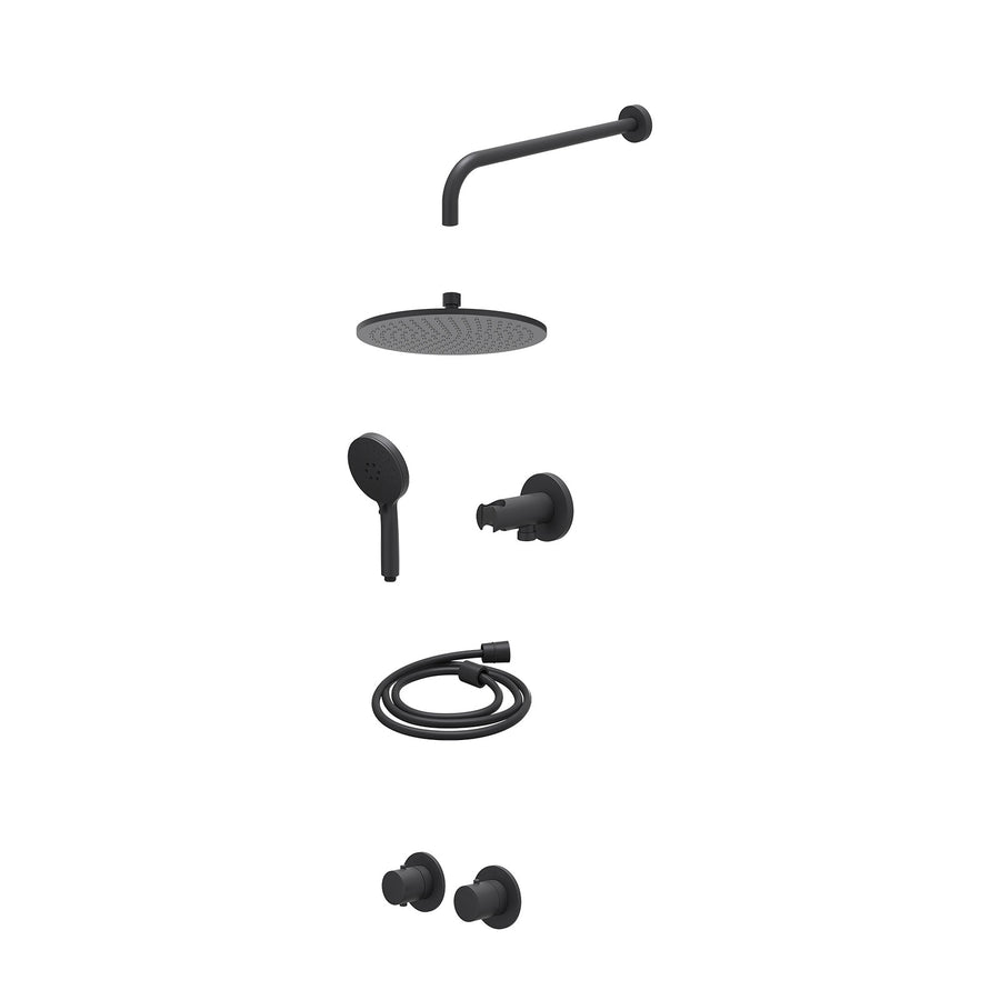 IVY Excl. inbouwbox regendoucheset inbouwthermostaatkraan met 2-weg stop-omstel symmetry, 40cm wandarm, R25cmME, houder met uitlaat, doucheslang 150cm en 3-standen handdouche – Mat